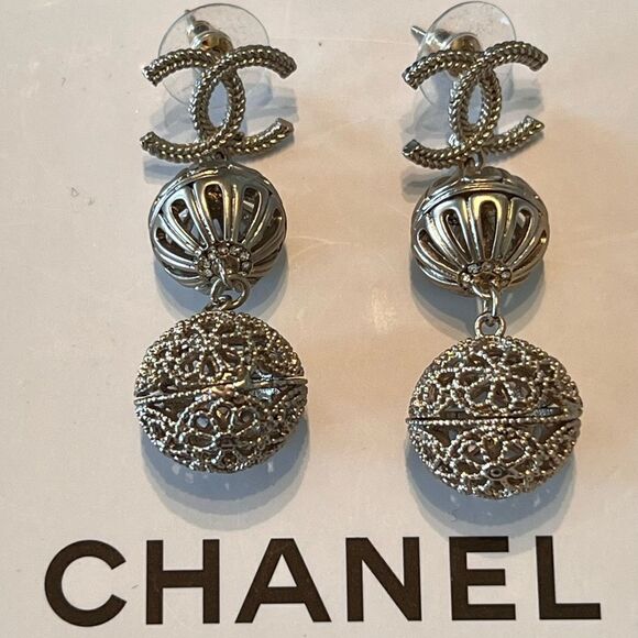 Chanel Filagree Ball Dangle Earrings - Picture 2 of 6